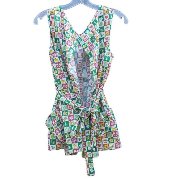 VTG Christmas Print Apron with Pockets Tie Back One Size Average Teen Adult - Picture 2 of 6